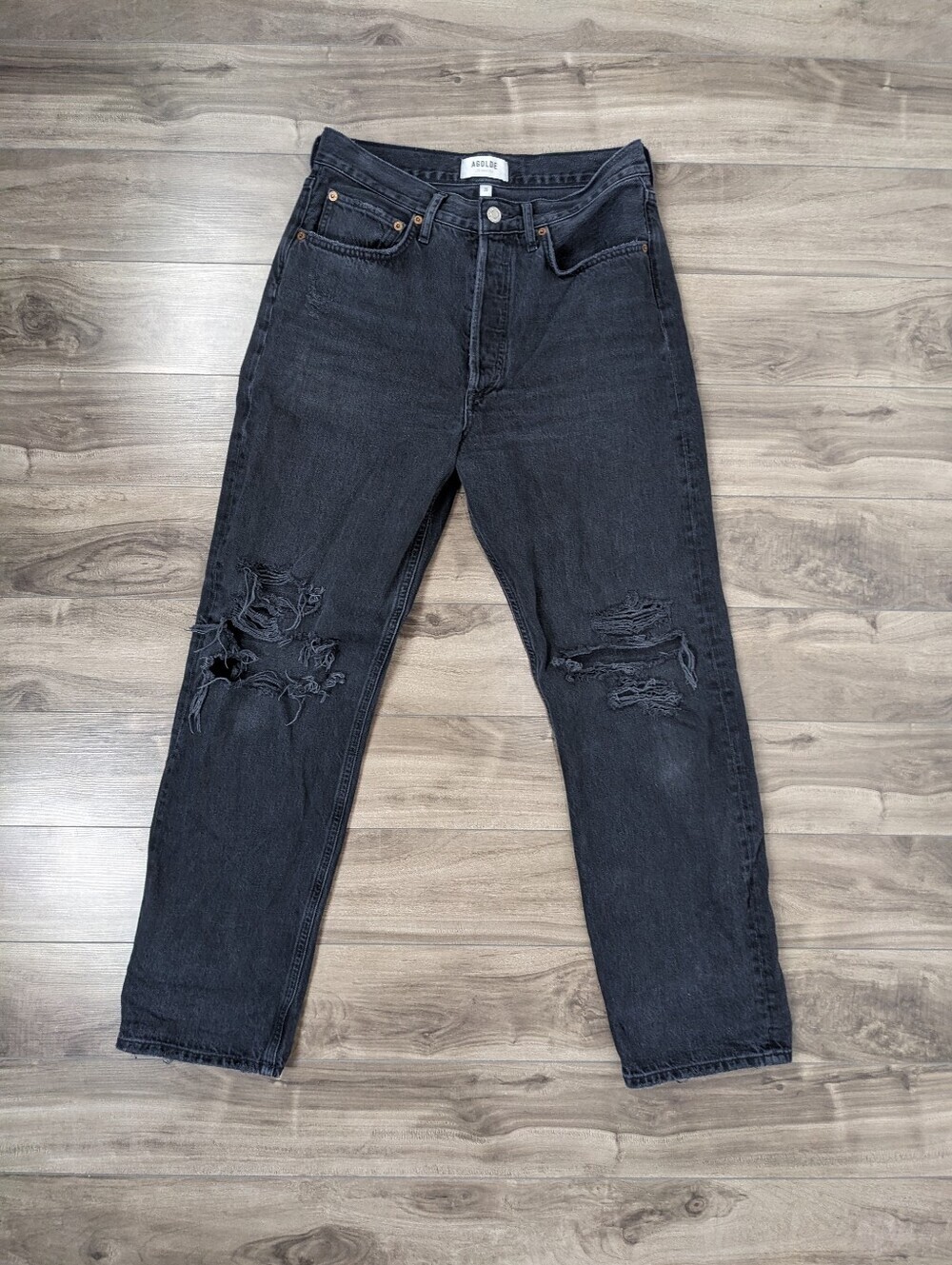 Agolde Women's Jeans 90's Washed Black Size 26 Distressed 100% cotton